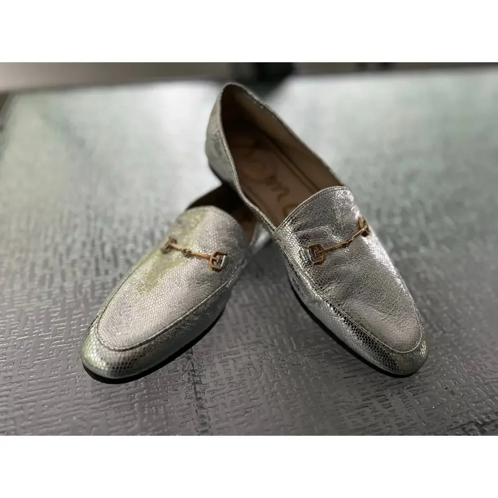 Sam Edelman Loraine Bit Loafers Metallic Silver Gold Hardware Size